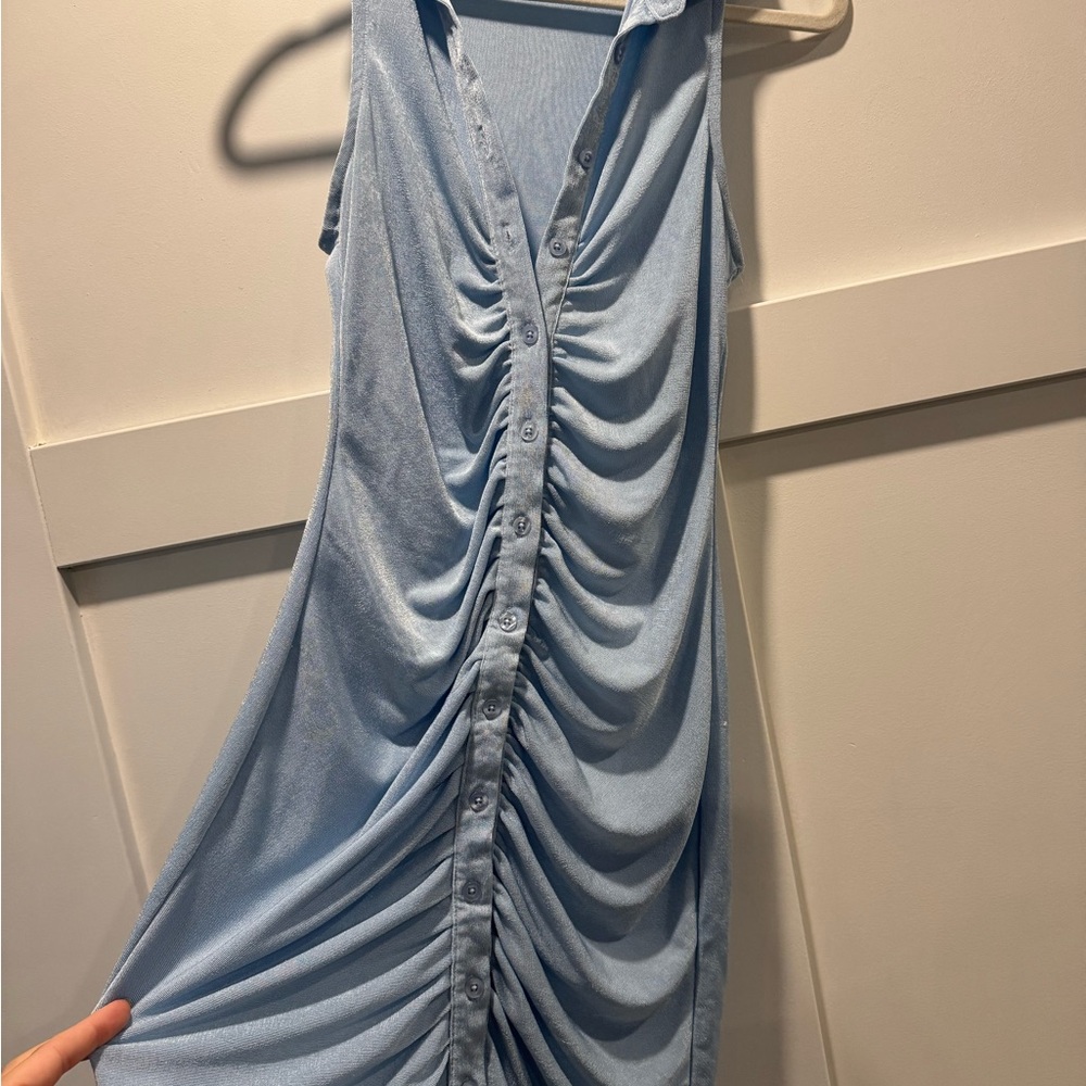Shimmer Blue Sleeveless Ruched Dress